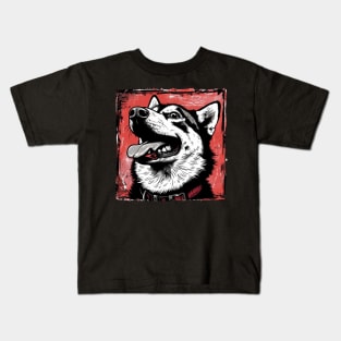 Retro Art Siberian Husky Dog Lover Kids T-Shirt